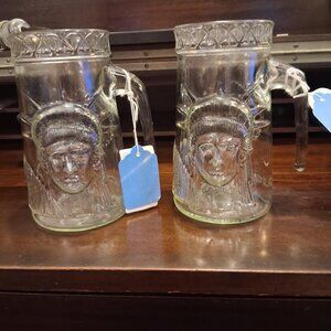 Vintage Anchor Hocking Statue Of Liberty Glas Mug Set Of 2-AWESOME!!
